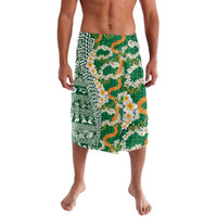 Hawaiian Plumeria Lei Lavalava Kakau Motifs and Palaka Half Style Green Color LT03 Green - Polynesian Pride