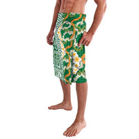 Hawaiian Plumeria Lei Lavalava Kakau Motifs and Palaka Half Style Green Color LT03 - Polynesian Pride