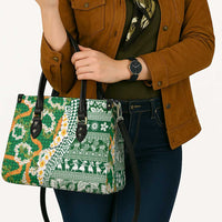 Hawaiian Plumeria Lei Leather Bag Kakau Motifs and Palaka Half Style Green Color LT03 - Polynesian Pride