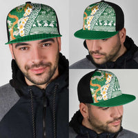 Hawaiian Plumeria Lei Mesh Trucker Cap Kakau Motifs and Palaka Half Style Green Color LT03 - Polynesian Pride