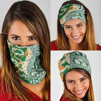 Hawaiian Plumeria Lei Neck Gaiter Kakau Motifs and Palaka Half Style Green Color LT03 - Polynesian Pride