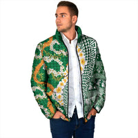 Hawaiian Plumeria Lei Padded Jacket Kakau Motifs and Palaka Half Style Green Color LT03 - Polynesian Pride