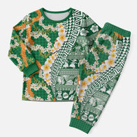 Hawaiian Plumeria Lei Christmas Pajama Set Kakau Motifs and Palaka Half Style Green Color LT03 Men Green - Polynesian Pride