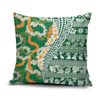 Hawaiian Plumeria Lei Pillow Cover Kakau Motifs and Palaka Half Style Green Color LT03 Green - Polynesian Pride