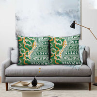 Hawaiian Plumeria Lei Pillow Cover Kakau Motifs and Palaka Half Style Green Color LT03 - Polynesian Pride
