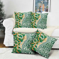 Hawaiian Plumeria Lei Pillow Cover Kakau Motifs and Palaka Half Style Green Color LT03 - Polynesian Pride