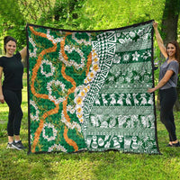 Hawaiian Plumeria Lei Quilt Kakau Motifs and Palaka Half Style Green Color LT03 - Polynesian Pride
