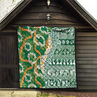 Hawaiian Plumeria Lei Quilt Kakau Motifs and Palaka Half Style Green Color LT03 - Polynesian Pride