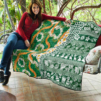 Hawaiian Plumeria Lei Quilt Kakau Motifs and Palaka Half Style Green Color LT03 - Polynesian Pride