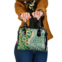 Hawaiian Plumeria Lei Shoulder Handbag Kakau Motifs and Palaka Half Style Green Color LT03 One Size Green - Polynesian Pride