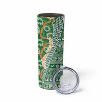Hawaiian Plumeria Lei Skinny Tumbler Kakau Motifs and Palaka Half Style Green Color LT03 - Polynesian Pride