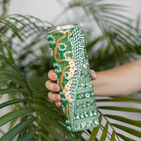 Hawaiian Plumeria Lei Skinny Tumbler Kakau Motifs and Palaka Half Style Green Color LT03 - Polynesian Pride