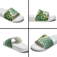 Hawaiian Plumeria Lei Slide Sandals Kakau Motifs and Palaka Half Style Green Color LT03 - Polynesian Pride