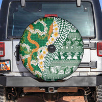Hawaiian Plumeria Lei Spare Tire Cover Kakau Motifs and Palaka Half Style Green Color LT03 Green - Polynesian Pride