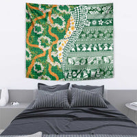 Hawaiian Plumeria Lei Tapestry Kakau Motifs and Palaka Half Style Green Color LT03 - Polynesian Pride