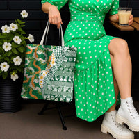 Hawaiian Plumeria Lei Tote Bag Kakau Motifs and Palaka Half Style Green Color LT03 - Polynesian Pride