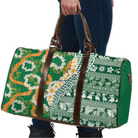Hawaiian Plumeria Lei Travel Bag Kakau Motifs and Palaka Half Style Green Color LT03 - Polynesian Pride