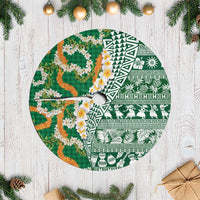 Hawaiian Plumeria Lei Tree Skirt Kakau Motifs and Palaka Half Style Green Color LT03 Casual Green - Polynesian Pride