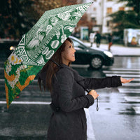Hawaiian Plumeria Lei Umbrella Kakau Motifs and Palaka Half Style Green Color LT03 - Polynesian Pride