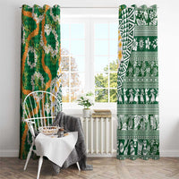 Hawaiian Plumeria Lei Window Curtain Kakau Motifs and Palaka Half Style Green Color LT03 - Polynesian Pride