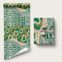 Hawaiian Plumeria Lei Wrapping Paper Kakau Motifs and Palaka Half Style Green Color LT03 58" × 23" Green - Polynesian Pride