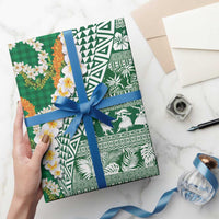 Hawaiian Plumeria Lei Wrapping Paper Kakau Motifs and Palaka Half Style Green Color LT03 - Polynesian Pride