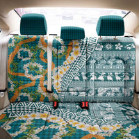 Hawaiian Plumeria Lei Back Car Seat Cover Kakau Motifs and Palaka Half Style Turquoise Color LT03 - Polynesian Pride