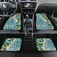 Hawaiian Plumeria Lei Car Mats Kakau Motifs and Palaka Half Style Turquoise Color LT03 Set 4pcs Turquoise - Polynesian Pride