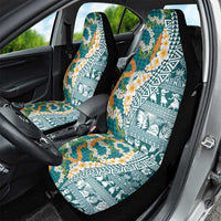 Hawaiian Plumeria Lei Car Seat Cover Kakau Motifs and Palaka Half Style Turquoise Color LT03 - Polynesian Pride