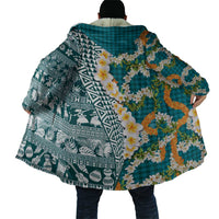 Hawaiian Plumeria Lei Cloak Kakau Motifs and Palaka Half Style Turquoise Color LT03 - Polynesian Pride
