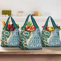 Hawaiian Plumeria Lei Grocery Bag Kakau Motifs and Palaka Half Style Turquoise Color LT03 3-pack One Size Turquoise - Polynesian Pride