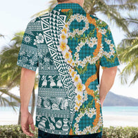 Hawaiian Plumeria Lei Hawaiian Shirt Kakau Motifs and Palaka Half Style Turquoise Color LT03 - Polynesian Pride