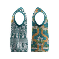 Hawaiian Plumeria Lei Christmas Knitted V-Neck Vest Kakau Motifs and Palaka Half Style Turquoise Color LT03 - Polynesian Pride