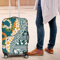 Hawaiian Plumeria Lei Luggage Cover Kakau Motifs and Palaka Half Style Turquoise Color LT03 Turquoise - Polynesian Pride