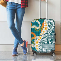 Hawaiian Plumeria Lei Luggage Cover Kakau Motifs and Palaka Half Style Turquoise Color LT03 - Polynesian Pride