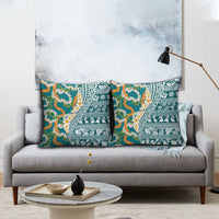 Hawaiian Plumeria Lei Pillow Cover Kakau Motifs and Palaka Half Style Turquoise Color LT03 - Polynesian Pride