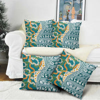 Hawaiian Plumeria Lei Pillow Cover Kakau Motifs and Palaka Half Style Turquoise Color LT03 - Polynesian Pride