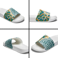 Hawaiian Plumeria Lei Slide Sandals Kakau Motifs and Palaka Half Style Turquoise Color LT03 - Polynesian Pride