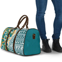 Hawaiian Plumeria Lei Travel Bag Kakau Motifs and Palaka Half Style Turquoise Color LT03 - Polynesian Pride