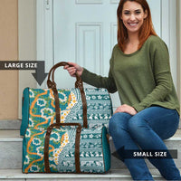 Hawaiian Plumeria Lei Travel Bag Kakau Motifs and Palaka Half Style Turquoise Color LT03 - Polynesian Pride