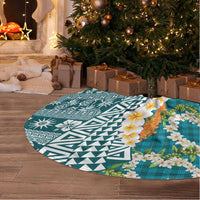 Hawaiian Plumeria Lei Tree Skirt Kakau Motifs and Palaka Half Style Turquoise Color LT03 - Polynesian Pride