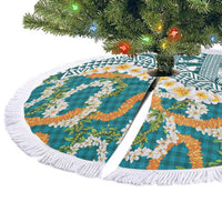 Hawaiian Plumeria Lei Tree Skirt Kakau Motifs and Palaka Half Style Turquoise Color LT03 - Polynesian Pride