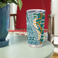Hawaiian Plumeria Lei Tumbler Cup Kakau Motifs and Palaka Half Style Turquoise Color LT03 - Polynesian Pride
