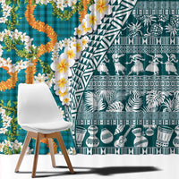 Hawaiian Plumeria Lei Window Curtain Kakau Motifs and Palaka Half Style Turquoise Color LT03 - Polynesian Pride