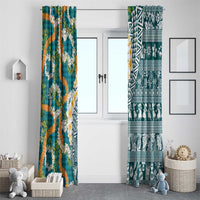 Hawaiian Plumeria Lei Window Curtain Kakau Motifs and Palaka Half Style Turquoise Color LT03 - Polynesian Pride