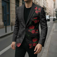 Hawaiian Kakau Art Blazer Taro Leaves with Ohia Lehua and Pakala Pattern - Polynesian Pride