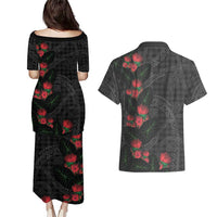 Hawaiian Kakau Art Couples Matching Puletasi and Hawaiian Shirt Taro Leaves with Ohia Lehua and Pakala Pattern LT03 - Polynesian Pride