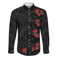 Hawaiian Kakau Art Family Matching Short Sleeve Bodycon Dress and Hawaiian Shirt Taro Leaves with Ohia Lehua and Pakala Pattern LT03 Dad's Shirt - Long Sleeve Black - Polynesian Pride