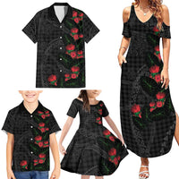 Hawaiian Kakau Art Family Matching Summer Maxi Dress and Hawaiian Shirt Taro Leaves with Ohia Lehua and Pakala Pattern LT03 - Polynesian Pride