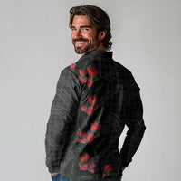 Hawaiian Kakau Art Long Sleeve Polo Shirt Taro Leaves with Ohia Lehua and Pakala Pattern LT03 - Polynesian Pride